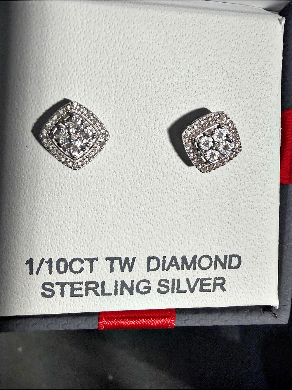 1/10 Carat TW Diamond Sterling Silver Square Cluster Halo Stud Earrings Diamond